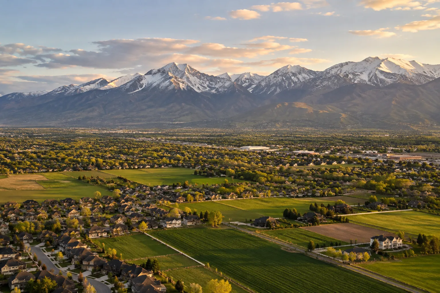 Utah County neighborhoods below the Wasatch Mountains